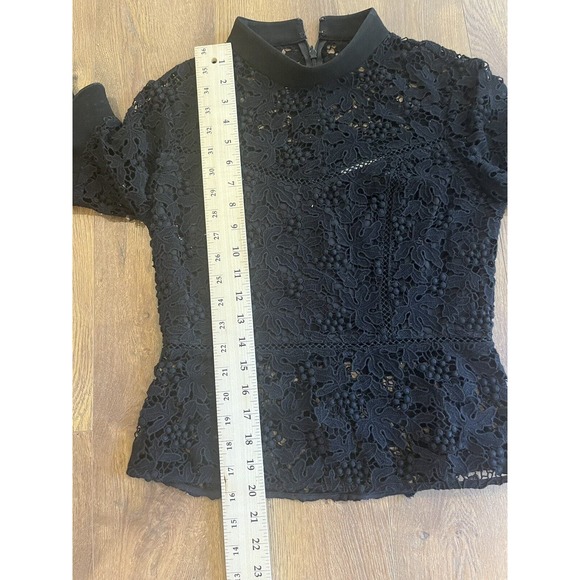 Rachel Zoe Womens Lace 3/4 Sleeve Size 2 Back Zip Blouse Black - Picture 6 of 11